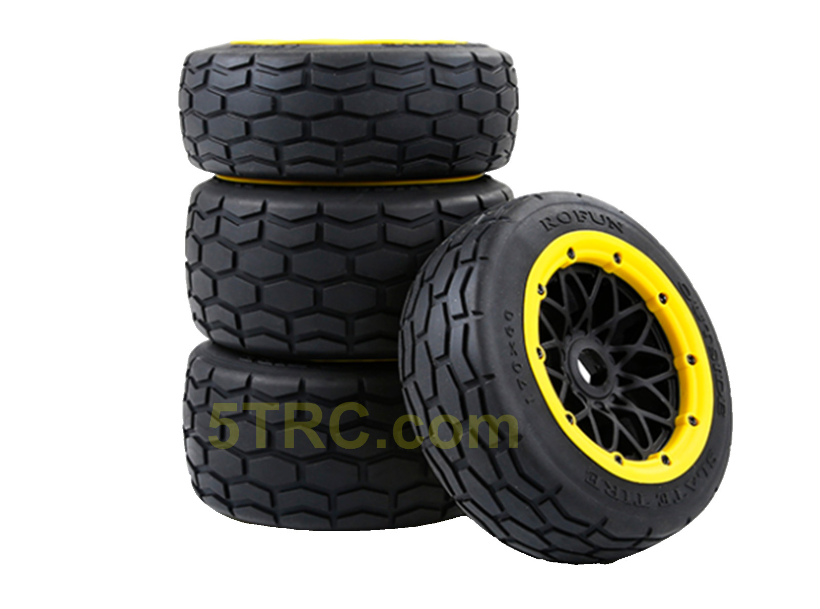 854975 e Rofun Street Tires 15 Scale Set of 4 Slate Tires Black Wheels with Yellow Be