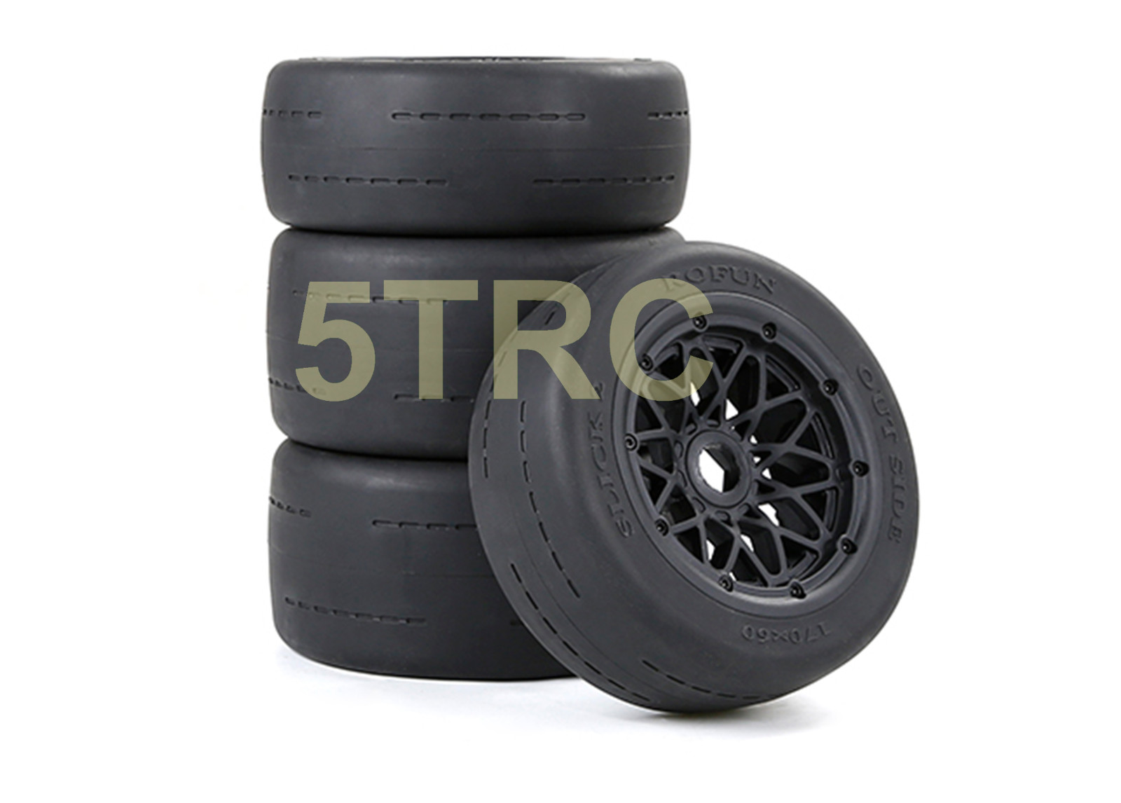 855121 e Rofun RC Bald Slicks 15 Scale Blacktop 4 Tires & Wheels Black Bead Rovan