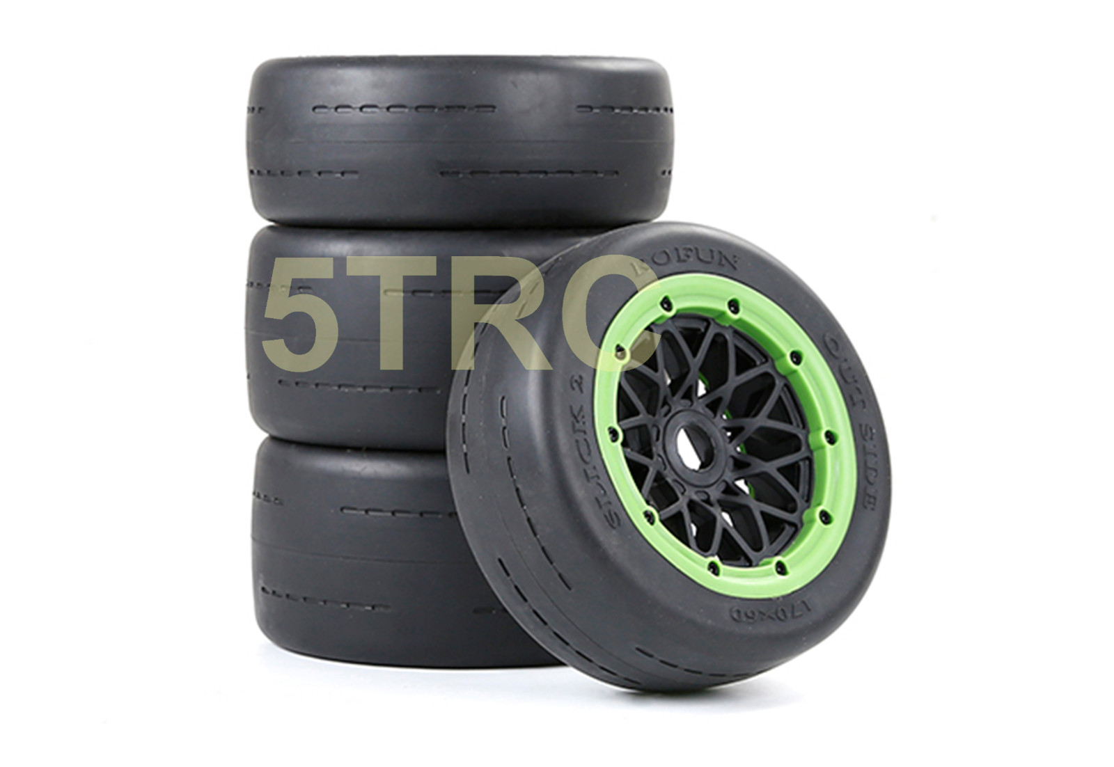 855123 e Rofun RC Slicks 15 Scale Blacktop Tires Set of 4 Black Wheels Bald Rovan