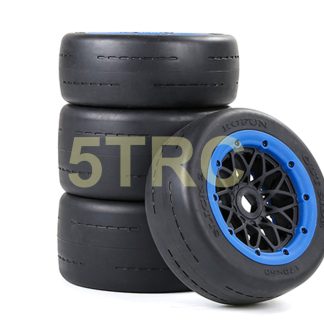 855124 e Rofun RC Slicks 15 Scale Blacktop Tires Set of 4 Black Wheels Blue Bead Bald