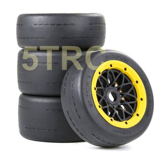 855125 e Rofun RC Slicks Blacktop Racing Tires Set of 4 Black Wheels Bald Rovan HPI