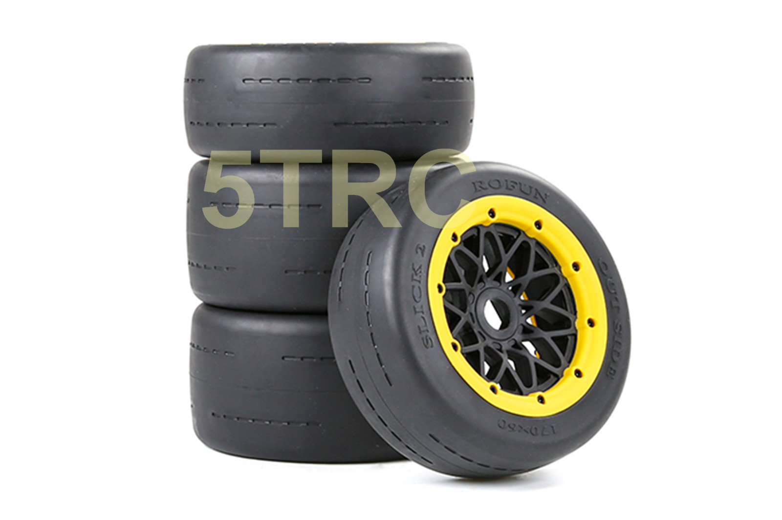 855125 e Rofun RC Slicks Blacktop Racing Tires Set of 4 Black Wheels Bald Rovan HPI