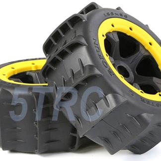 855695 e Rofun 15 RC Baja 5B Front Star Wheels Desert Tires Yellow Beadlock Pair Rovan
