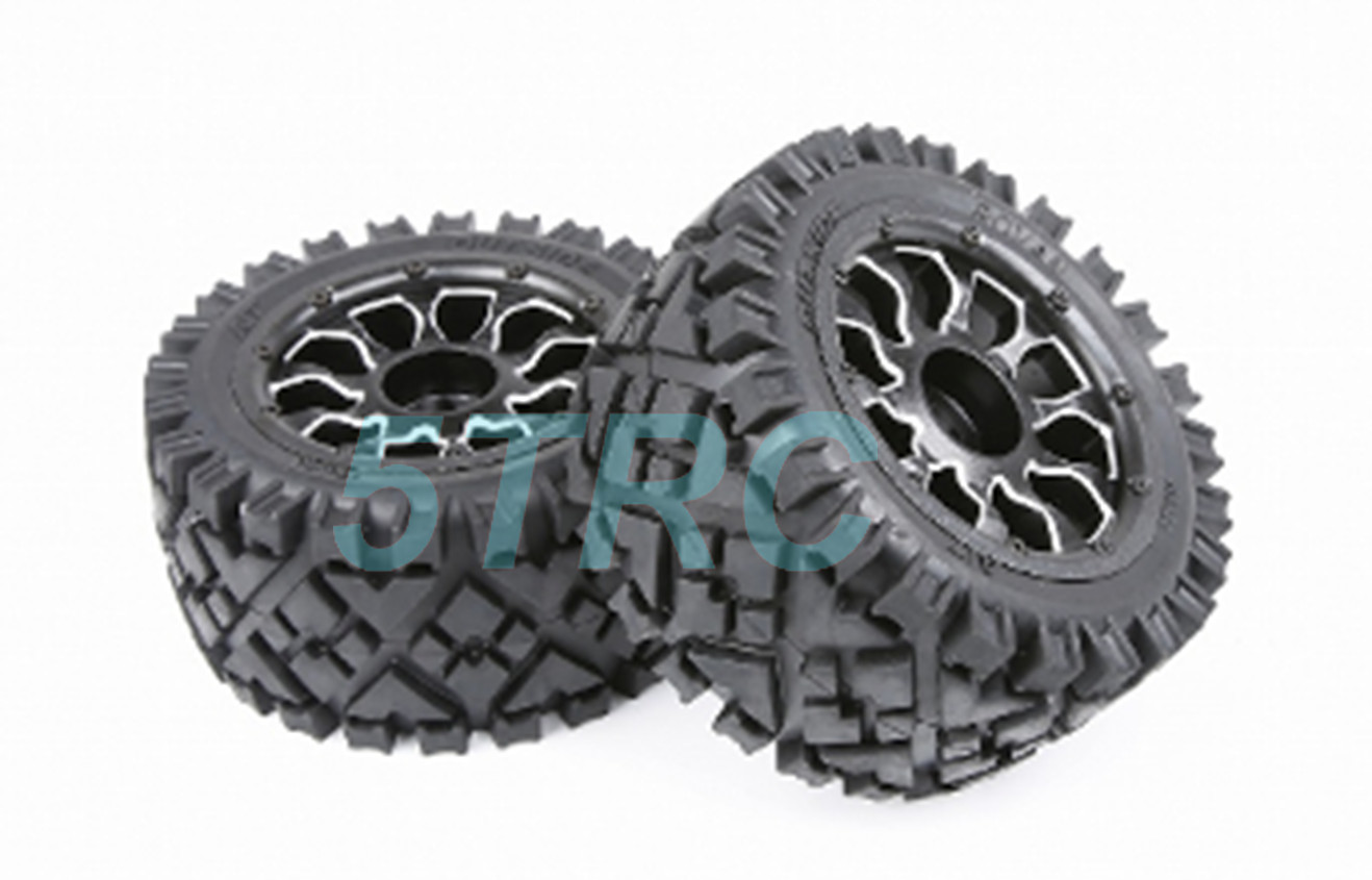 951202 e Rofun 15 RC Baja 5B Rear Tires All Metal Rims Wheel Pair Rovan