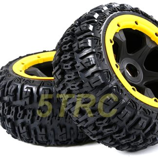 951935 e Rofun 15 RC Baja 5B Gen-3 Excavator Rear Tires Wheels Yellow Pair Rovan Traxxas