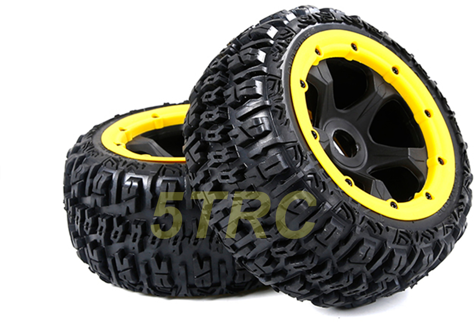 951935 e Rofun 15 RC Baja 5B Gen-3 Excavator Rear Tires Wheels Yellow Pair Rovan Traxxas