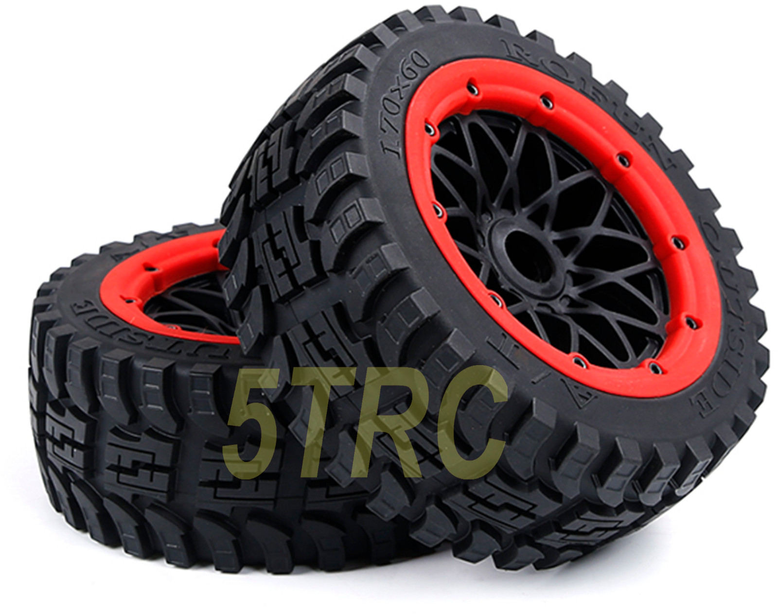 952872 e Rofun RC 15 All Terrain 2 Rear Tires 24mm Hex Wheels Red Bead Rovan HPI Losi