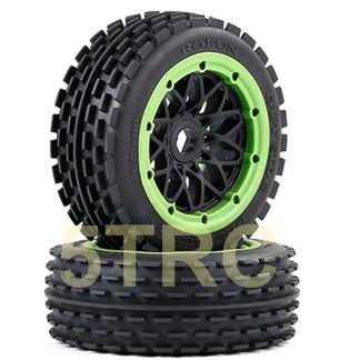 953103 e Rofun 15 RC Off Road Front Tires Wheels Green Pair Baja 5B Rovan